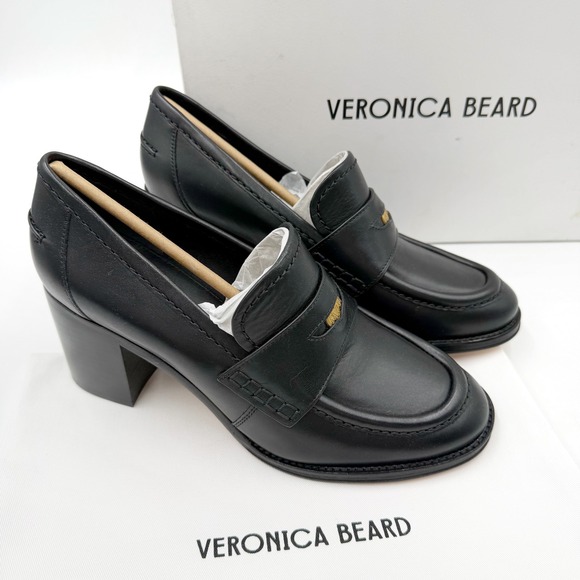 Veronica Beard Shoes - Veronica Beard Penny 70 Loafer Pumps Black Leather Block‎ Heels Sz 8.5